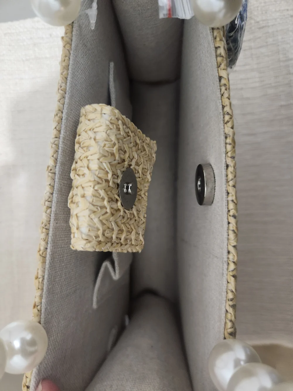 Pearl-Trim Straw Tote Bag in Cream! - Picture 6 of 8